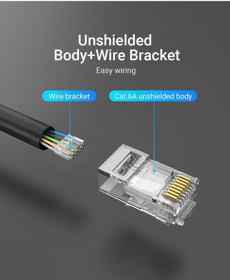 Коннектор RJ45 Vention Cat.6A UTP модульный 8P8C позолоченные контакты 50 шт. Прозрачный (IDGR0-50) - фото 5 Коннектор RJ45 Vention Cat.6A UTP модульный 8P8C позолоченные контакты 50 шт. Прозрачный (IDGR0-50) - фото 5