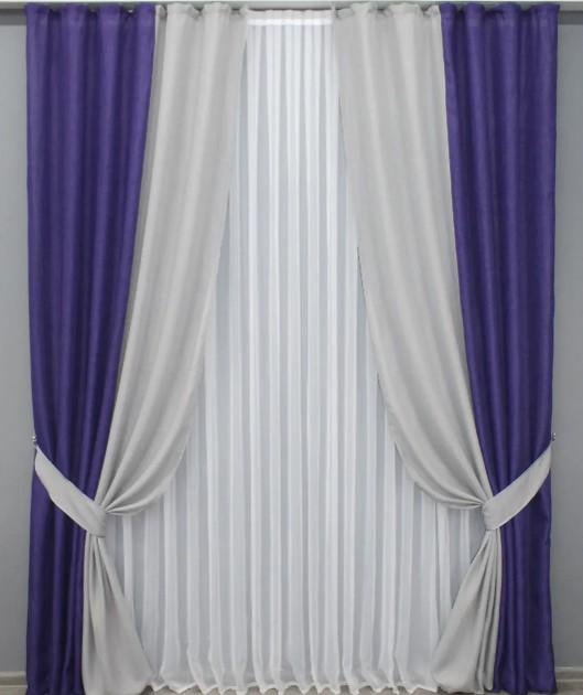 Шторы блекаут лен 1,56х2,8 м 2 шт. Фиолетовый/Светло-серый (014дк/1066-1016ш)