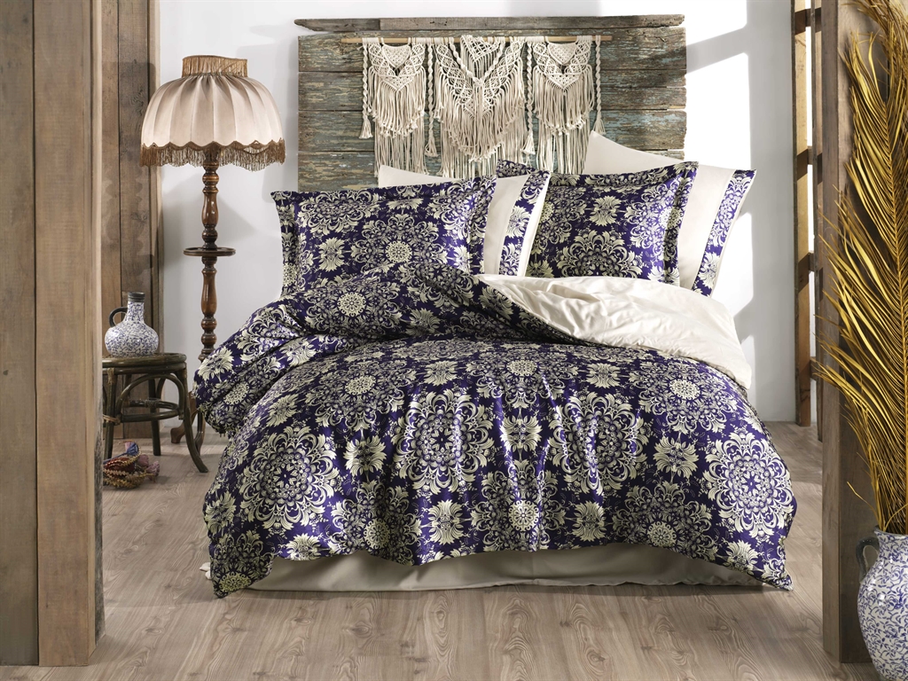 Комплект постельного белья Hobby Crash Sateen Elena 200х220 см/50х70 см 2 шт./70х70 см 2 шт. Синий