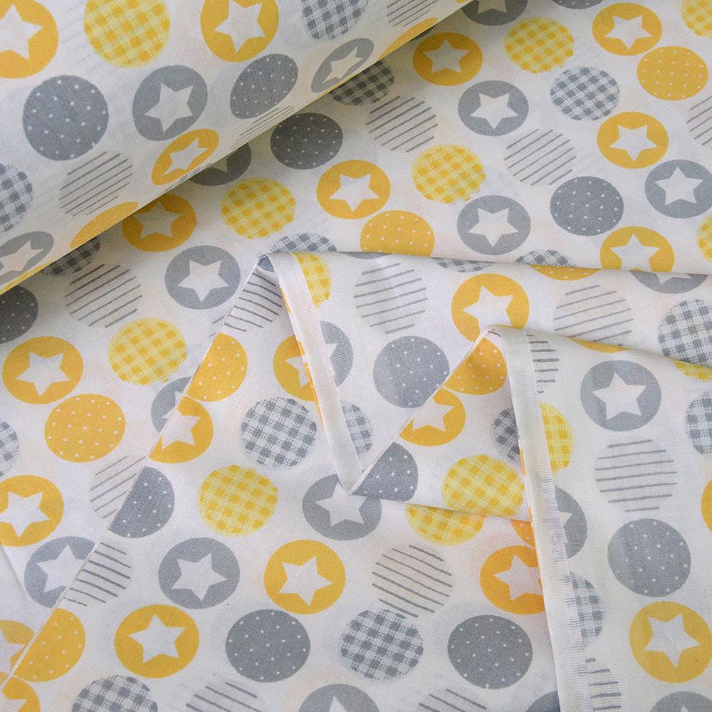 Ткань для постельного белья V-100017/7 Шарик бязь ранфорс 2,4 м Серый/Желтый (16885)