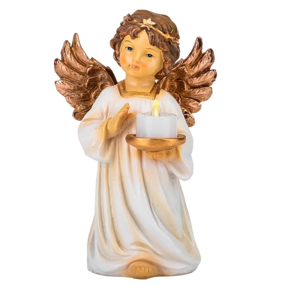 Статуэтка новогодняя Ангел со свечой 0507-001 с подсветкой 23,5х15х12,5 см Золотисто-бежевый (124-81-0507-001-2)