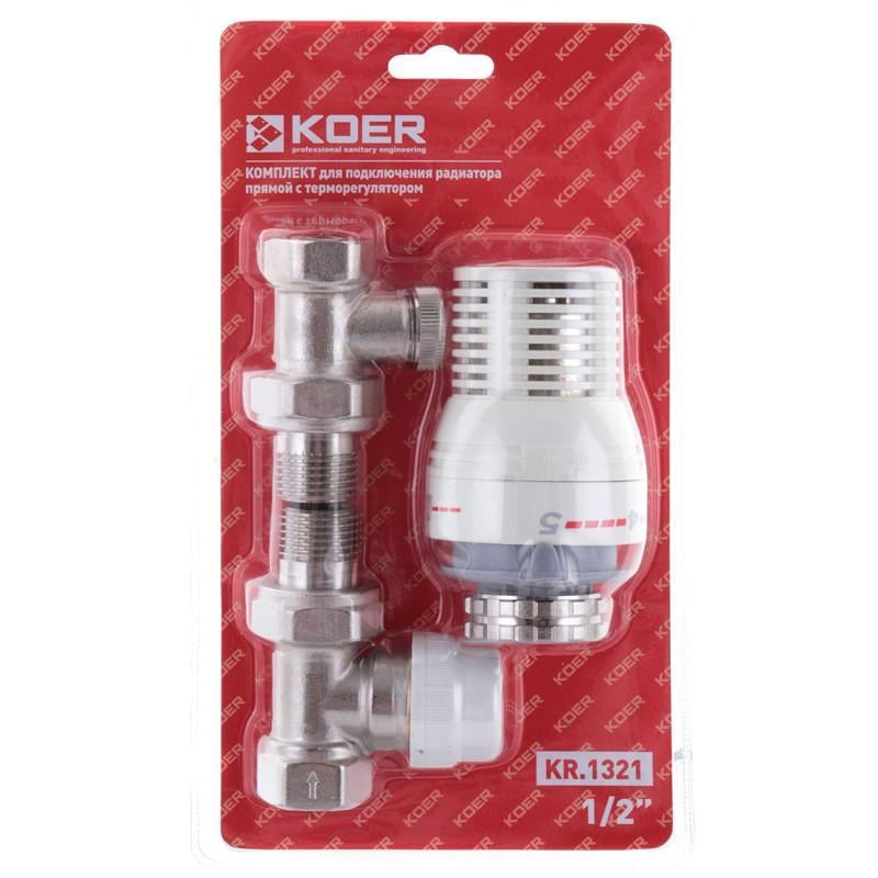 Комплект для подключения радиатора KOER KR.1321 прямой с термоголовкой 1/2'' (KR2659)