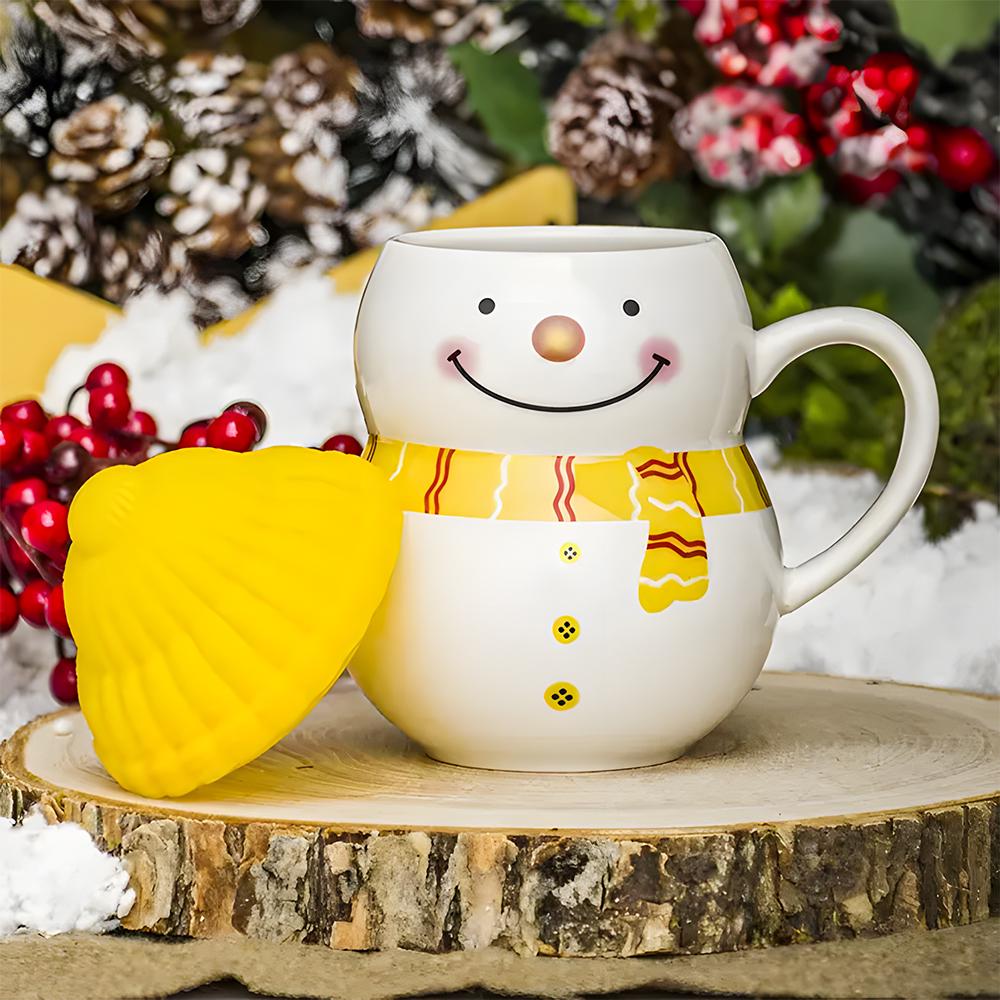 Чашка новогодняя с крышкой снеговик 350 мл Желтый - фото 4 Чашка новогодняя с крышкой снеговик 350 мл Желтый - фото 4