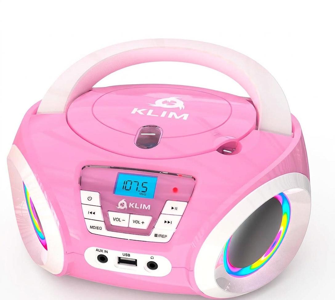 Проигрыватель портативный KLIM Candy CD детский с FM-радио и динамиками Розовый