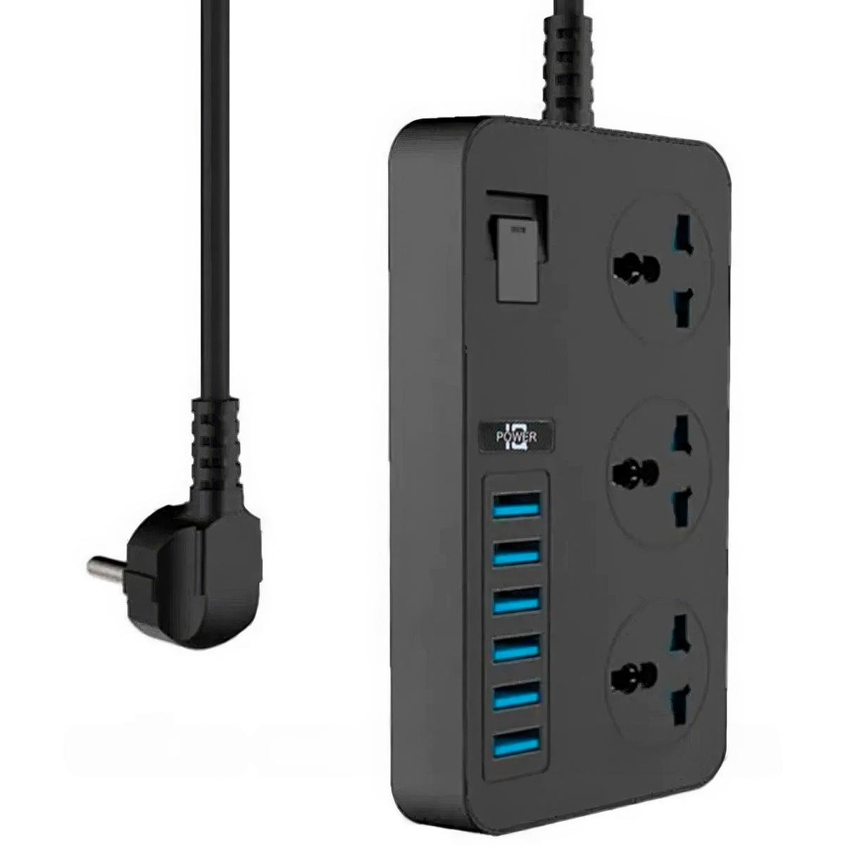 Подовжувач мережевий Rated Power AR-CP02 з USB на 3 розетки та 6 USB Чорний (1010942-Black)
