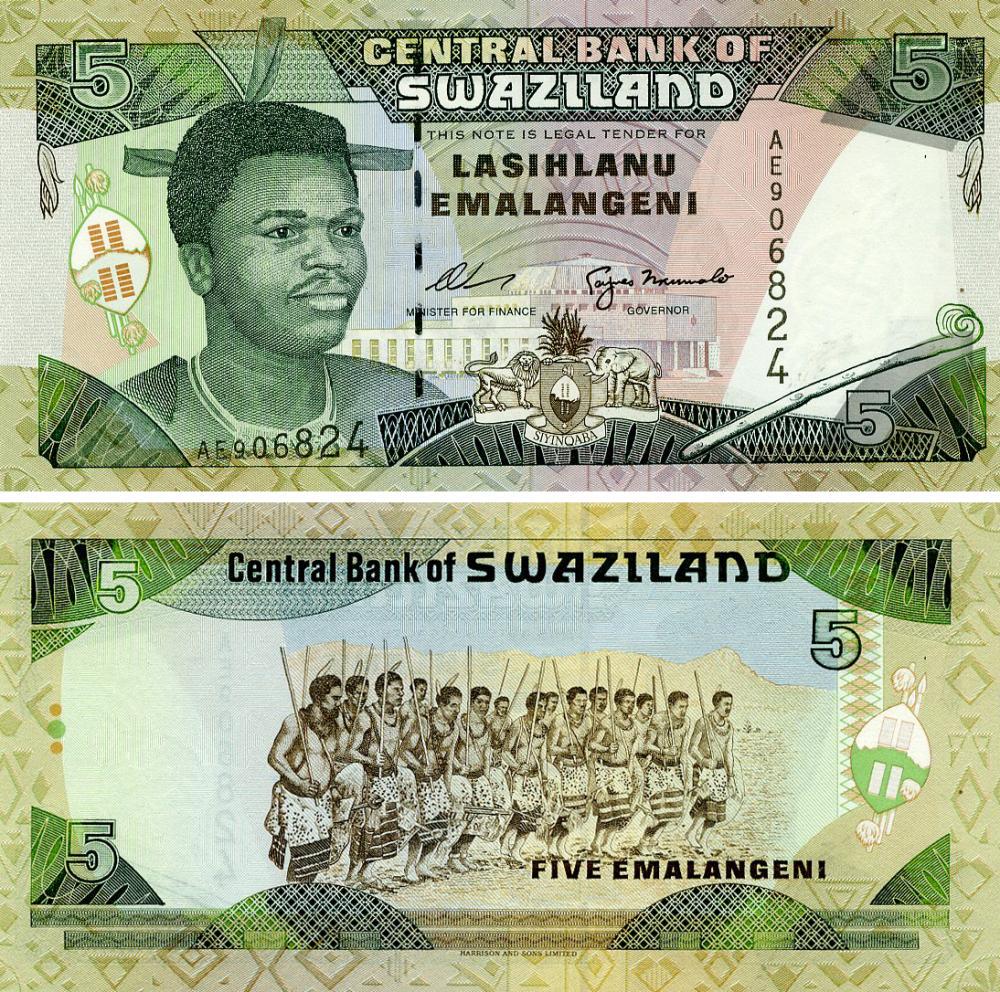 Колекційна банкнота Свазіленд 5 лілангені 1995 UNC Emalangeni P23a (Б25118)