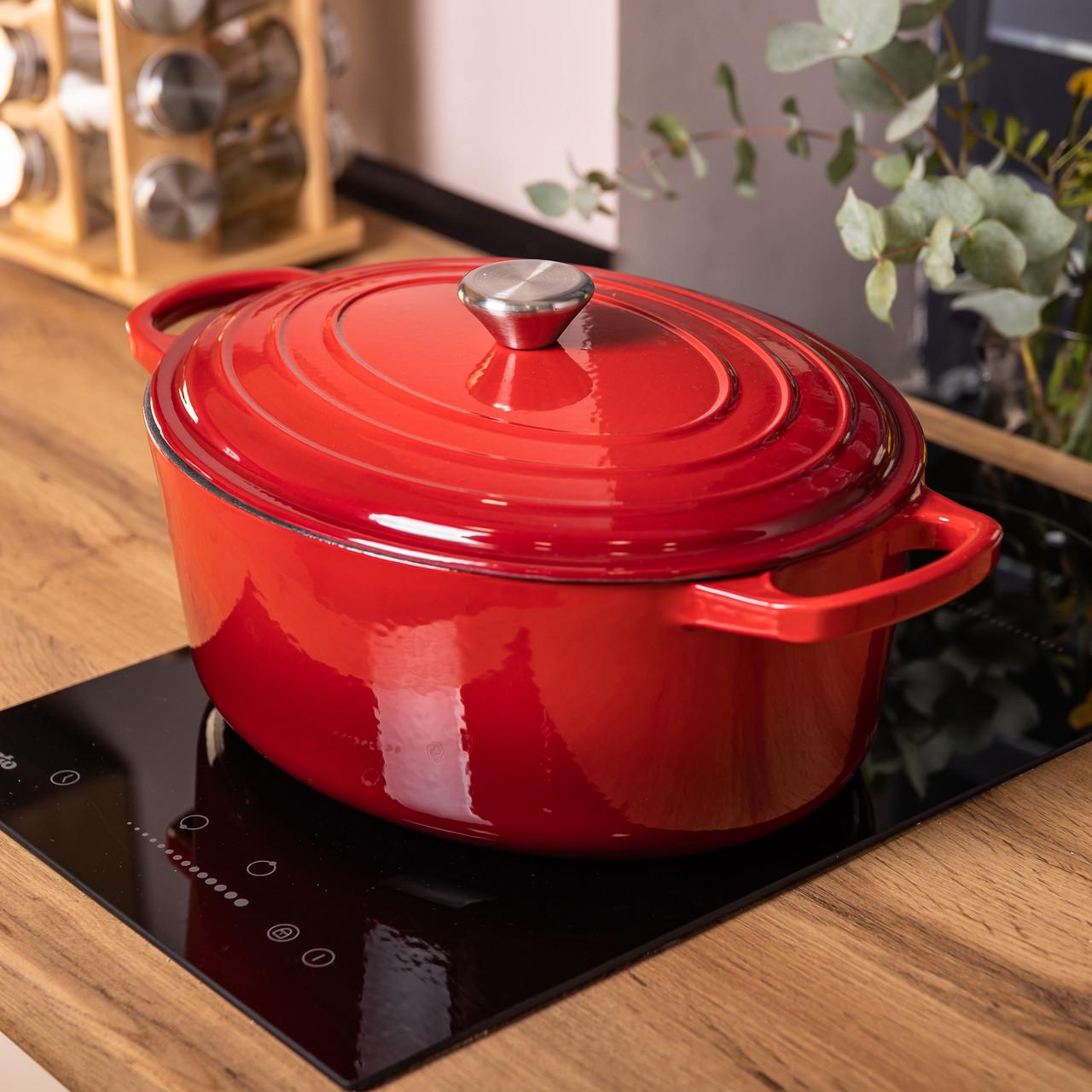 Утятница чугунная/эмалированная с крышкой 6 л 26 см Красный (HP-1-10R)