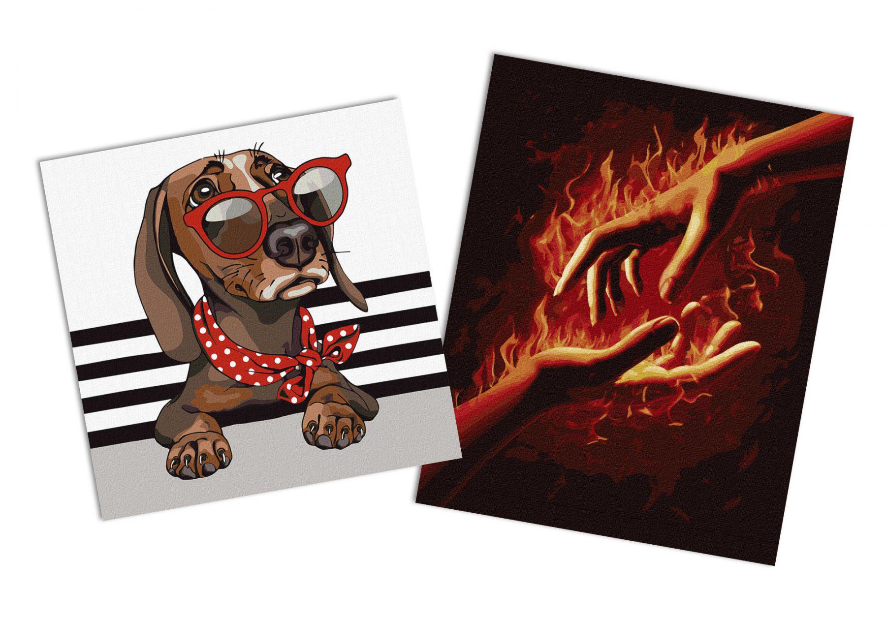 Набор картин по номерам Идейка 2в1 Огонь между нами 1 40x50 см KHO4775 и Стильная такса 40x40 см KHO4285 (CKHO8160)