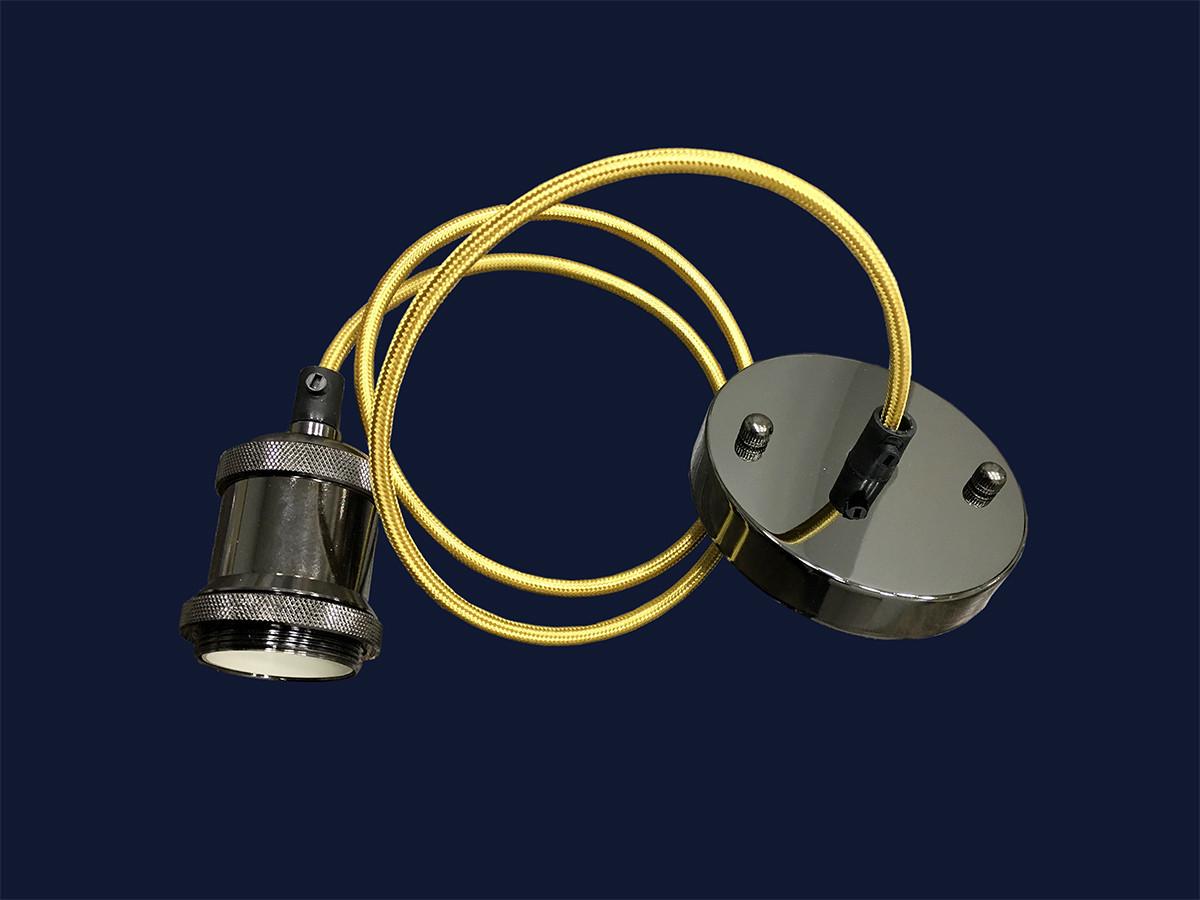 Підвісний світильник чорний із золотим текстильним шнуром без плафону Levistella AMP11002-1 - фото 2