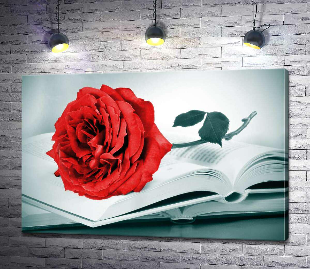 Картина ArtPoster Рубиново-красная роза лежит на тонких страницах книги 100x66 см Модуль №1 (002967)