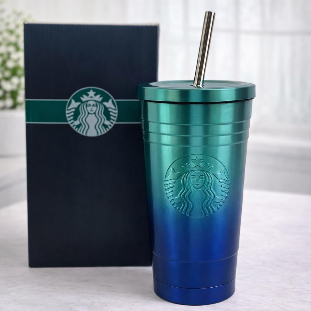 Термокружка 124712 600 мл из нержавеющей стали 304 с трубочкой и крышкой Бирюзовый