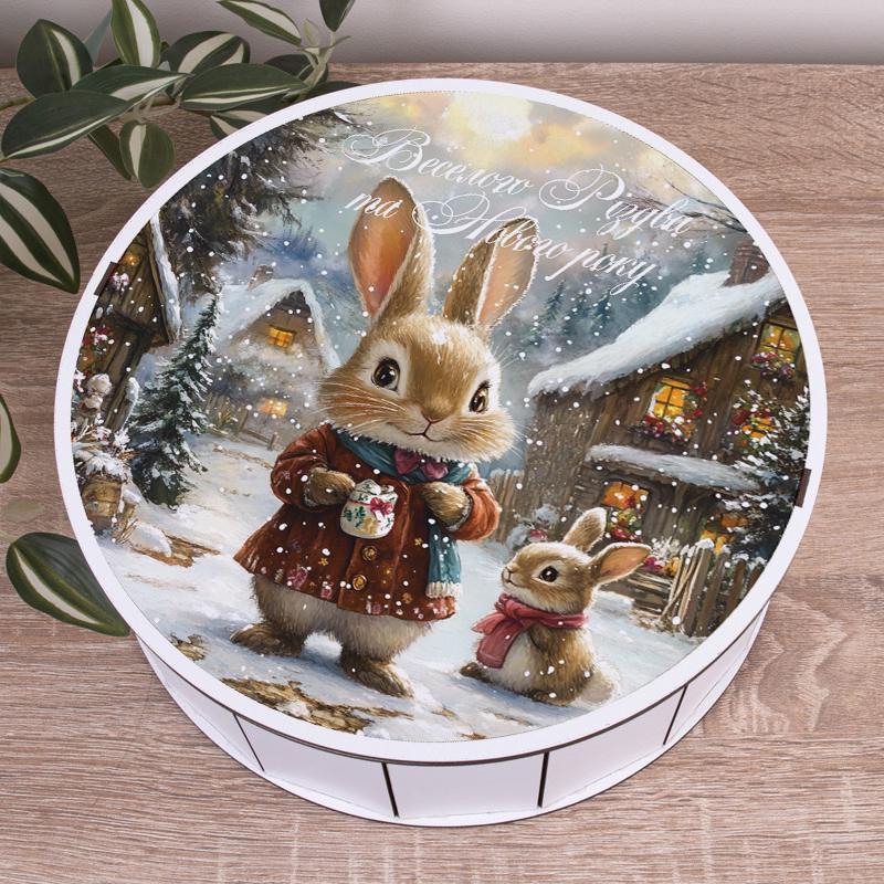 Коробка круглая новогодняя с зайчиком 27 см (5587-36) - фото 1 Коробка круглая новогодняя с зайчиком 27 см (5587-36) - фото 1