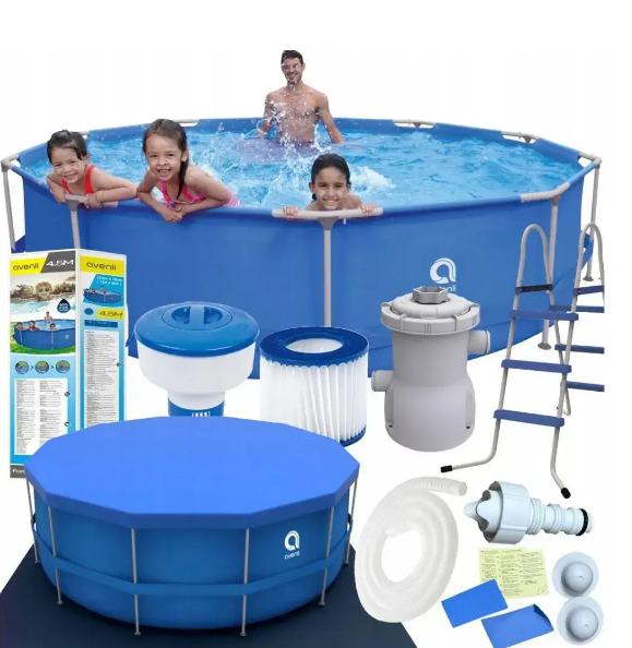 Бассейн каркасный Avenli с насосом/лестницей и покрытием 450×90 см 12157 л Синий (B0033)