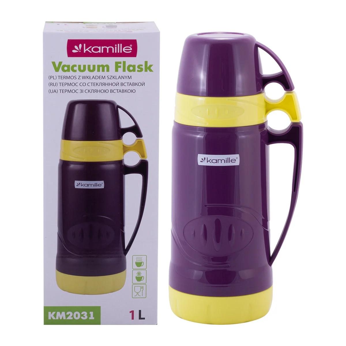 Термос Kamille пластиковый со стеклянной колбой 1 л (KM 2031)