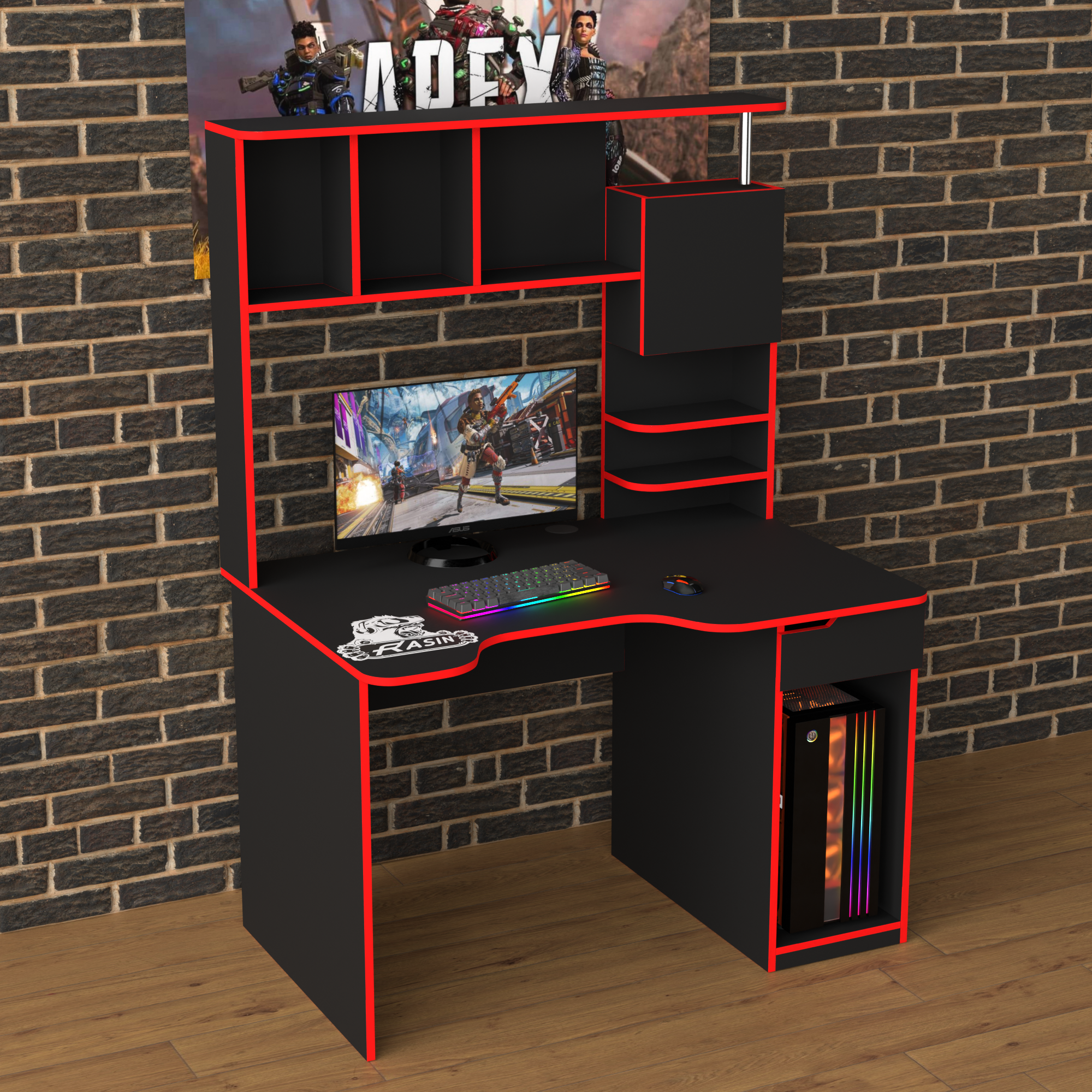 Стол геймерський ергономічний із надбудовою Zeus Rasin RS-12 з ЛДСП та металу Чорно-червоний (RS-12)