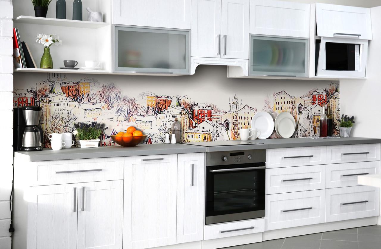 Кухонный фартук Заснеженный город из самоклеющейся виниловой пленки 60х250 см Бежевый