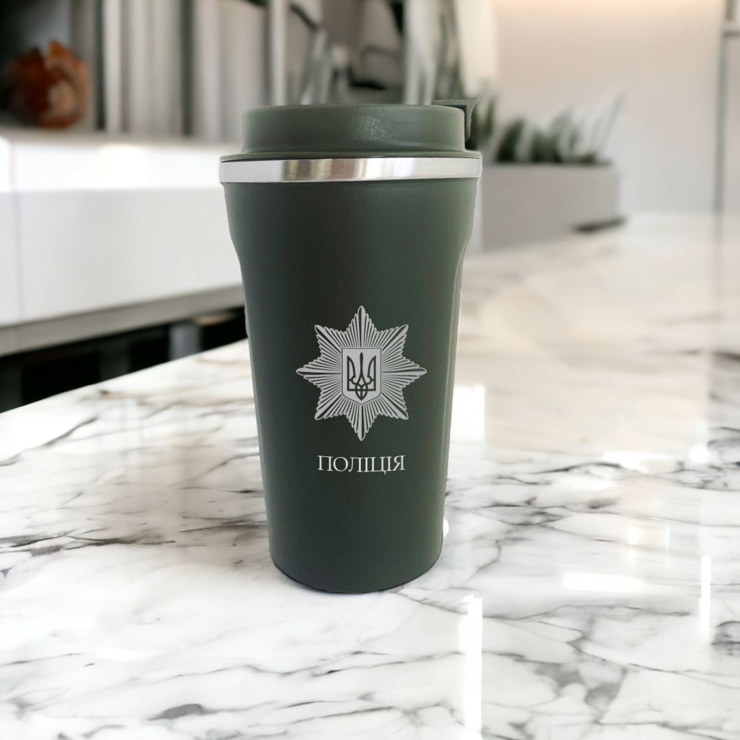 Цветная термокружка с логотипом национальной полиции Хаки (ТЧ074Х)