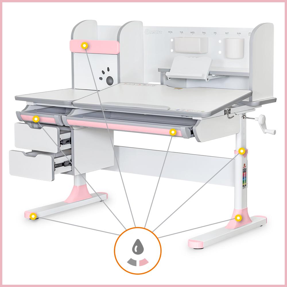 Парта трансформер школьная детская Mealux Hamilton с полкой эргономичная Белый/Розовый (BD-680 W/G MC+PN) - фото 2