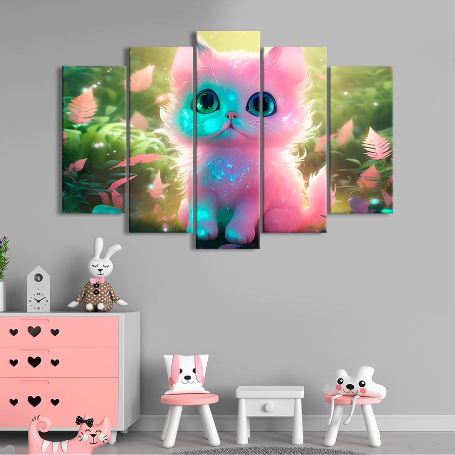 Картина в детскую комнату Красивый розовый котик 112x68 см (A1425-5)