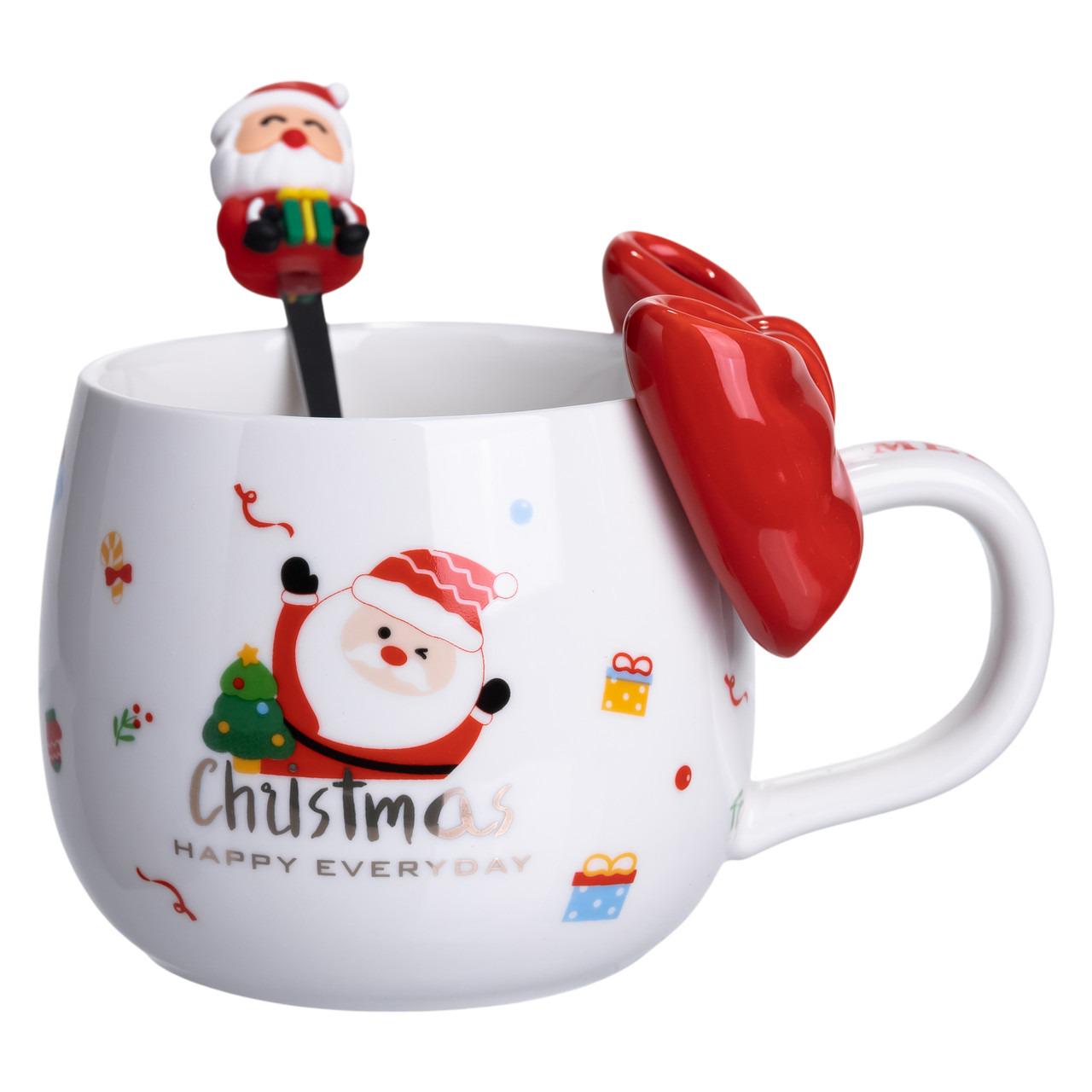 Чашка порцелянова Christmas Ribbon з ложкою 400 мл Червоний (FM-CS-19A) - фото 3