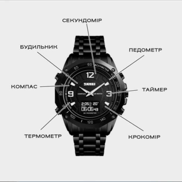 Годинник чоловічий Skmei Kompass PRO ударостійкий Black - фото 3