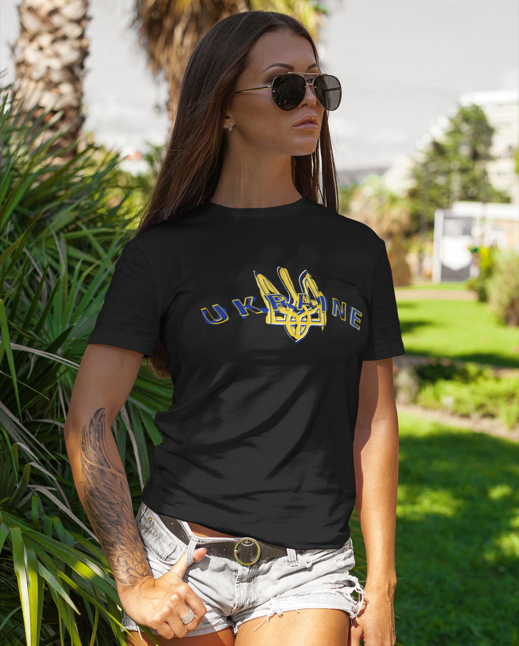 Футболка женская Mishe 11000045 Патриотическая с гербом XXXL Черный (11000045_7)