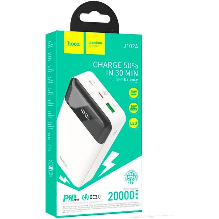 Зовнішній акумулятор Hoco J102A Cool Figure 20000 mAh 20W White - фото 4 Зовнішній акумулятор Hoco J102A Cool Figure 20000 mAh 20W White - фото 4