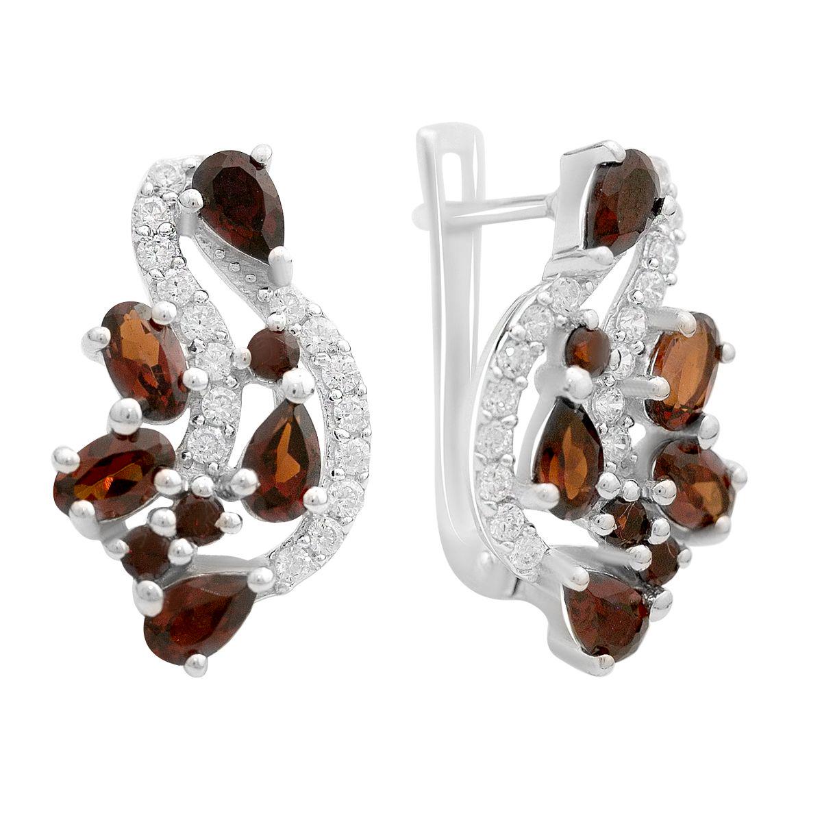 Серьги серебряные с гранатом и фианитами