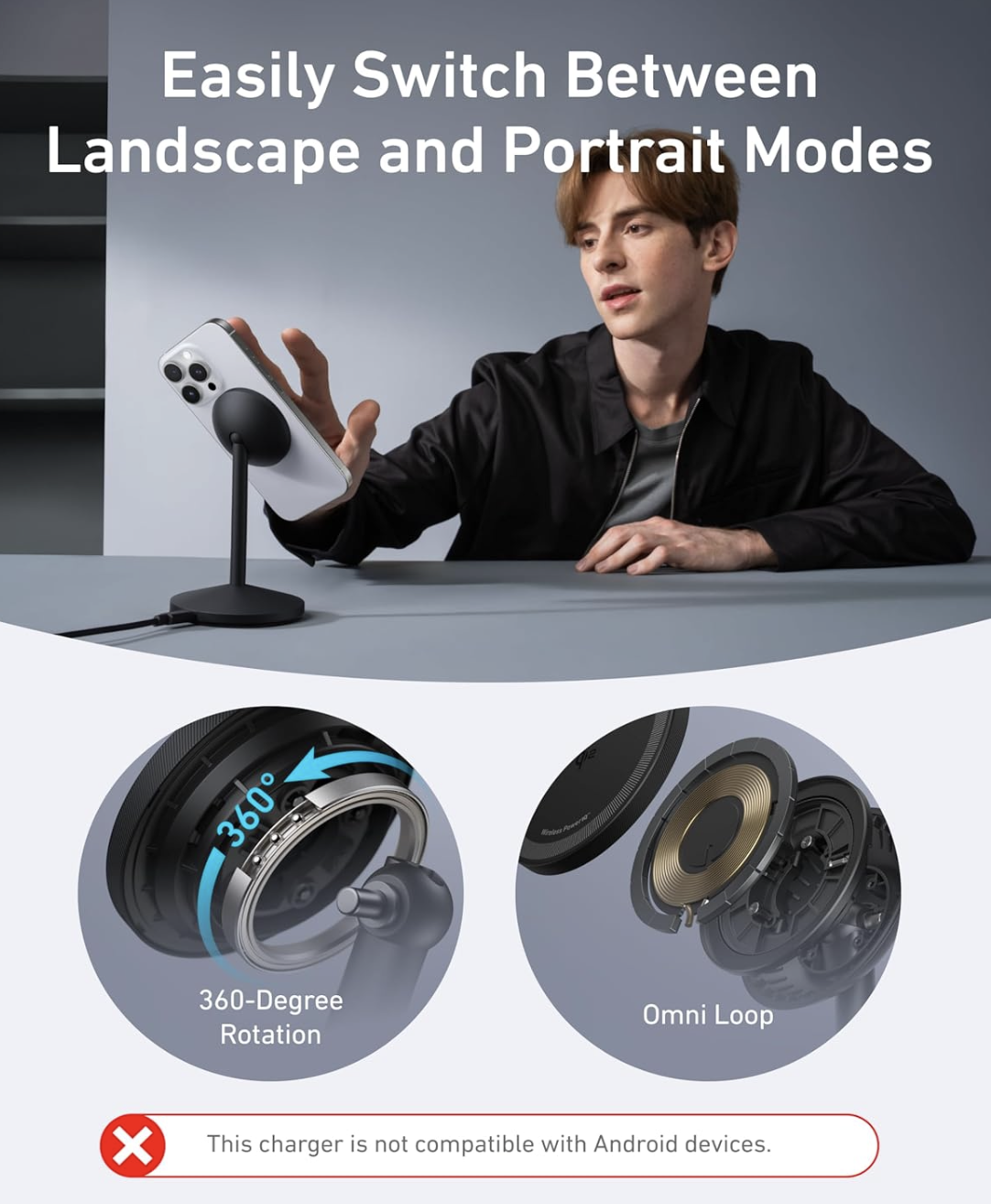 Зарядний пристрій Anker MagGo MagSafe QI2 15W Certified 360° Charger For iPhone 12-17 Series Black - фото 6 Зарядний пристрій Anker MagGo MagSafe QI2 15W Certified 360° Charger For iPhone 12-17 Series Black - фото 6