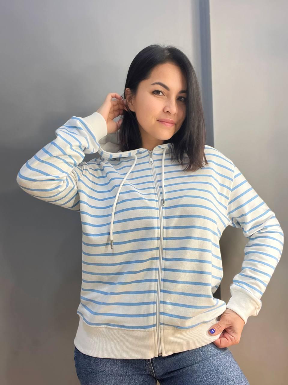 Толстовка жіноча PEPPER MINT 24-01 в смужку на блискавці з капюшоном OS Блакитний (1376) - фото 7 Толстовка жіноча PEPPER MINT 24-01 в смужку на блискавці з капюшоном OS Блакитний (1376) - фото 7