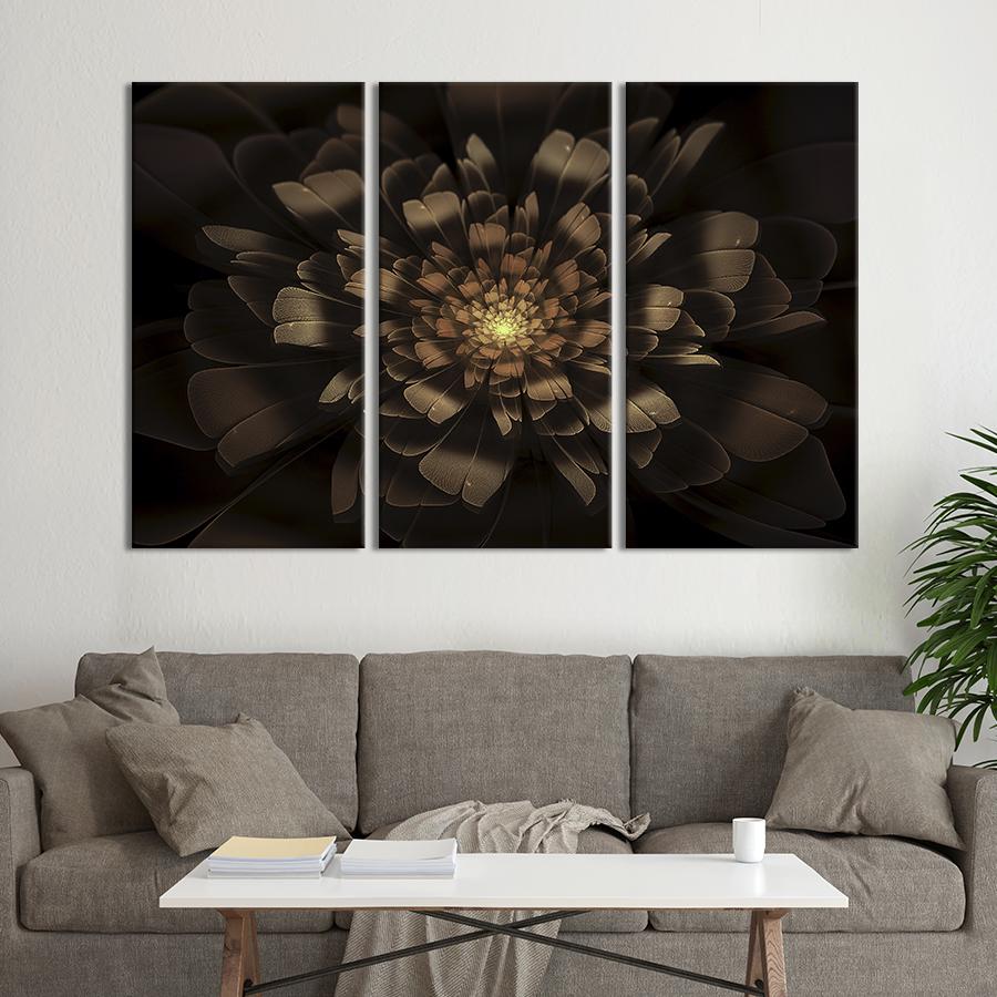 Картина на холсте триптих Необычная чёрная астра 128x81 см (876-31)