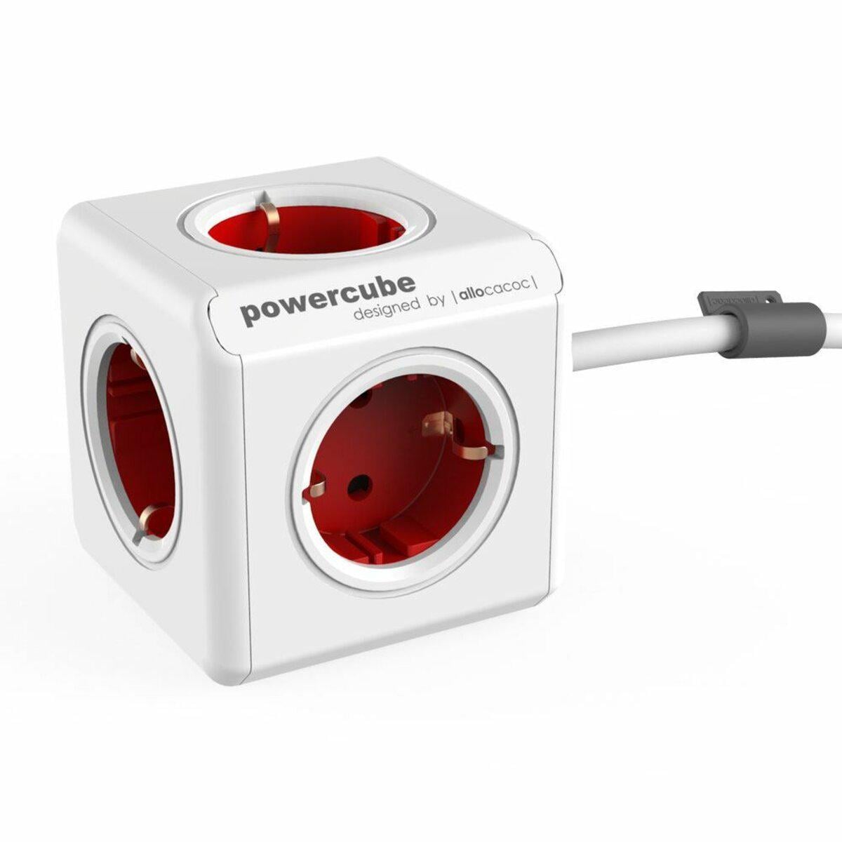 Сетевой удлинитель Allocacoc PowerCube Extended с заземлением на 4 розетки 2 USB 3 м White/Red (1307/DEEXPC)