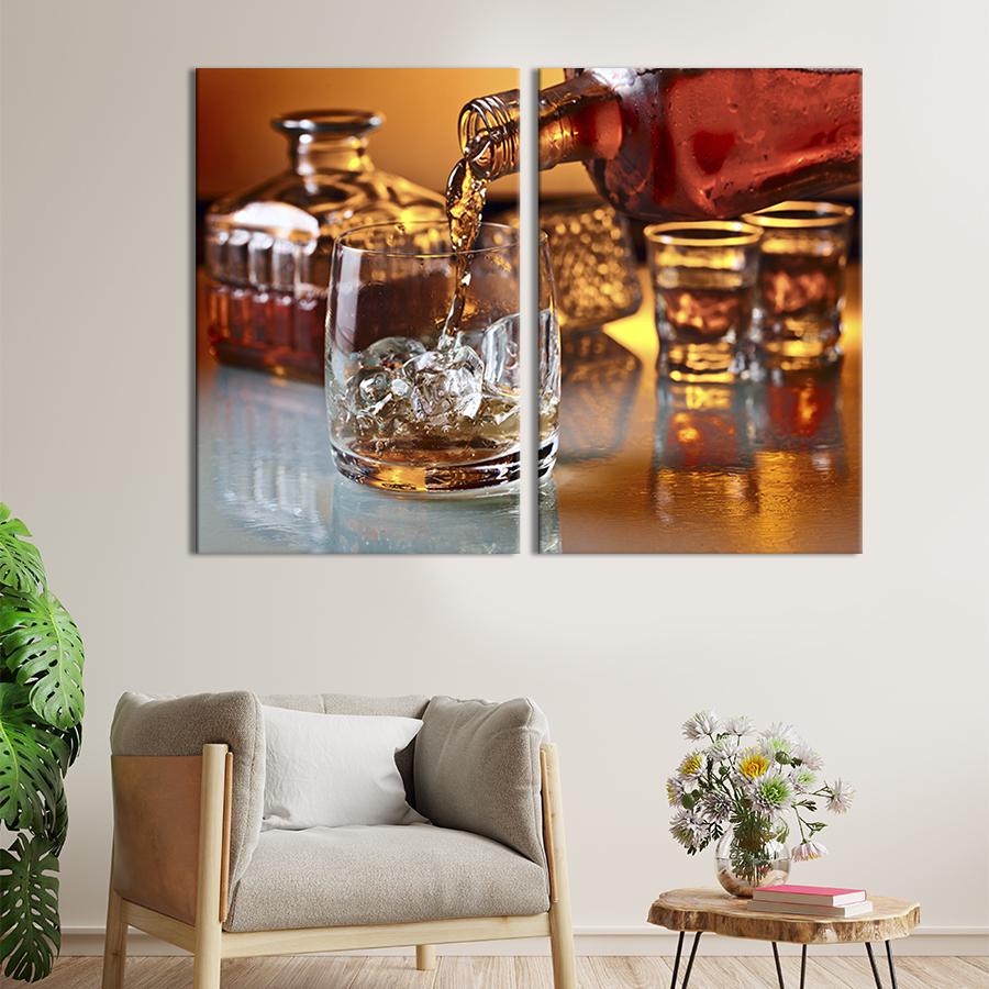 Настінний декор диптих картина на холсті для інтер’єру Віскі з льодом 71x51 см (283-2)