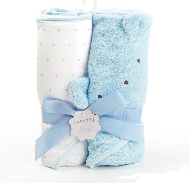 Полотенце уголок Sunnozy детское с капюшоном набор 2 шт. 75х75 см Голубой