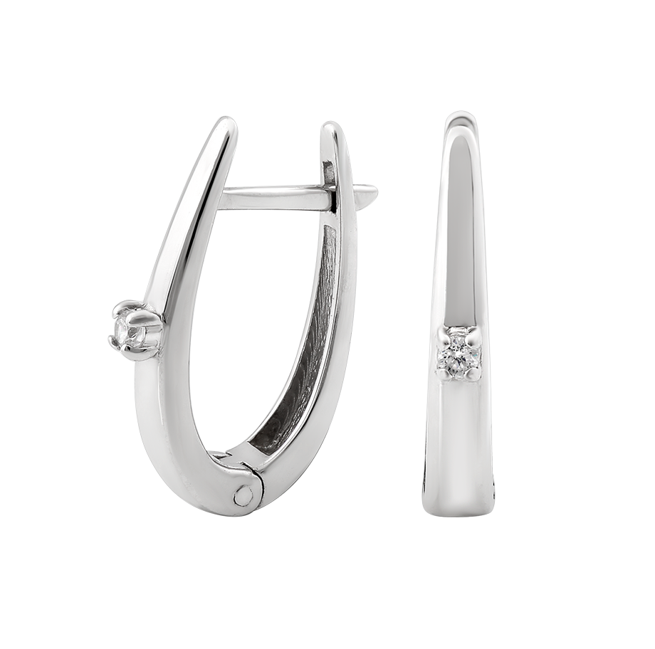 Серьги серебряные с маленьким белым камнем в стиле минимализм