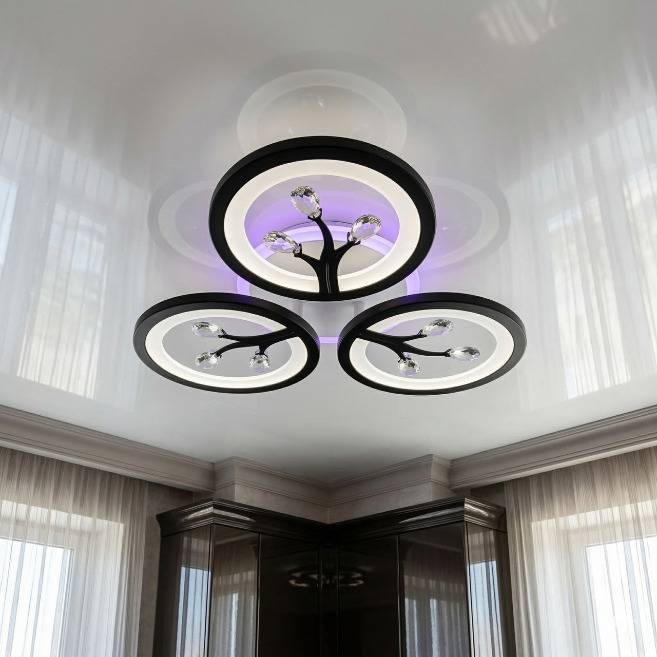 Люстра стельова LED Diasha 50W/пульт/димер Чорний (8135/3BK LED 3color dimmer)