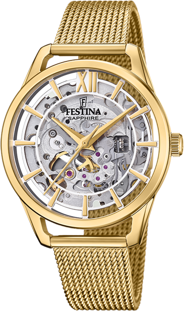 Наручний годинник жіночий Festina F20629/1 Automatic Skeleton з сталевим корпусом/сапфіровим склом WR 30 м та білим циферблатом