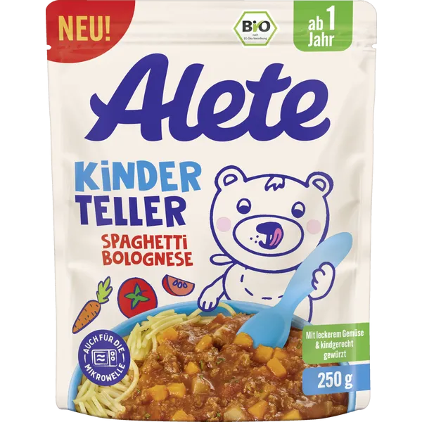 Детское пюре Alete Kinderteller Спагетти Болоньезе с 1 года органическое без соли 250 г