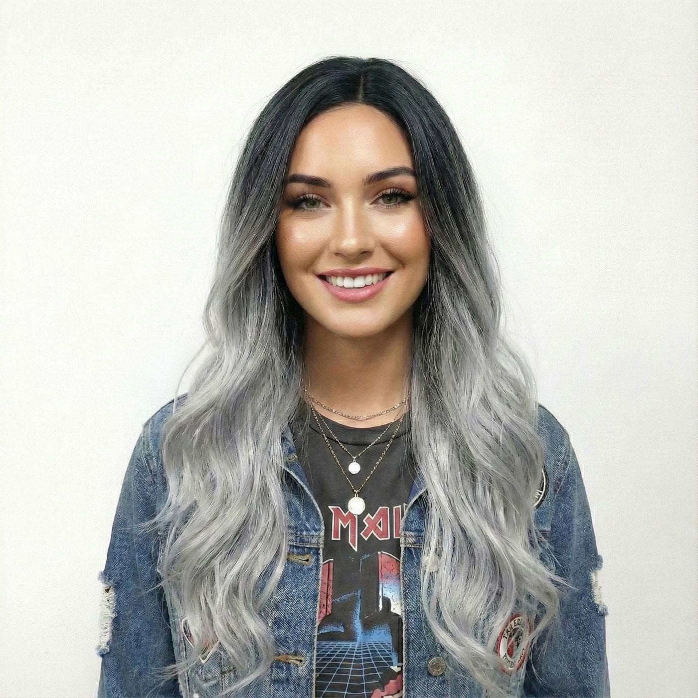 Парик женский волнистый искусственные волосы термостойкий 70 см Серо-черное омбре