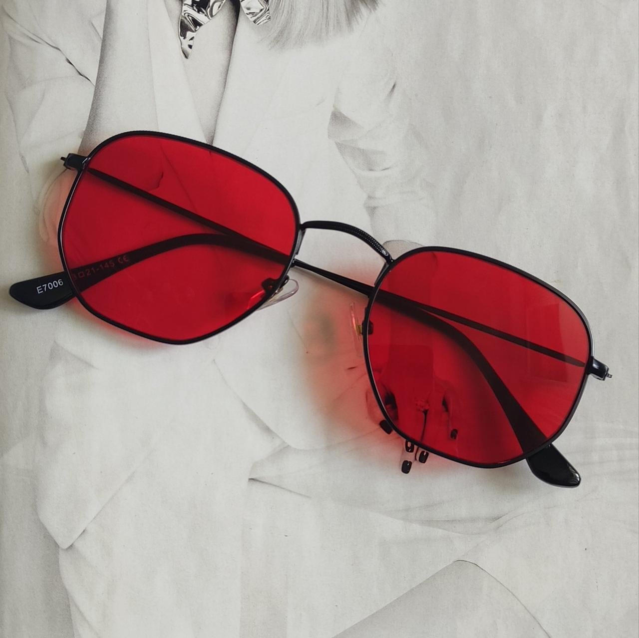 Солнцезащитные очки многоугольные Красный с черным (7006)