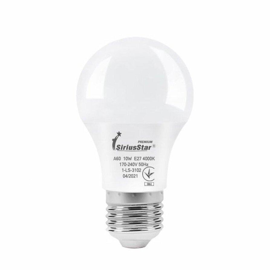 Светодиодная лампа SiriusStar 10W А60 4000K E27 Белый (3102)
