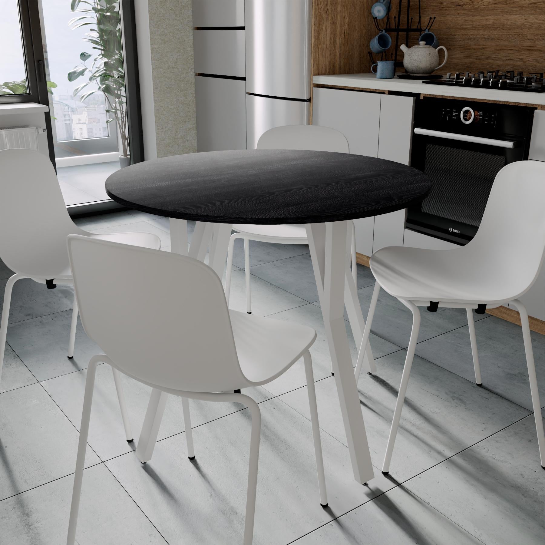 Обідній стіл круглий Ferrum-decor MARSI 4 870-4 ніжки конусні метал/ДСП 16 мм 750x870x870 мм Білий/Дуб Каштан Арвадонна (FRD-107529)
