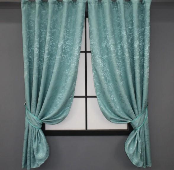 Комплект коротких штор Pavliani лен мрамор 1,3х1,7 м 2 шт. Бирюзовый (1287ш)