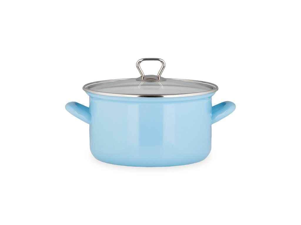 Кастрюля Biol эмалированная 2,2 л со стеклянной крышкой 18 см Голубой (CE18B)