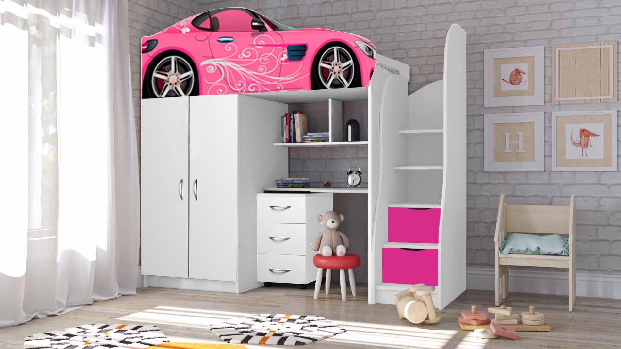 Ліжко кімната Viorina-Deko Bed Room 1 Glamour зі столом ламінована ДСП 80х170 см Рожевий (44609) - фото 2