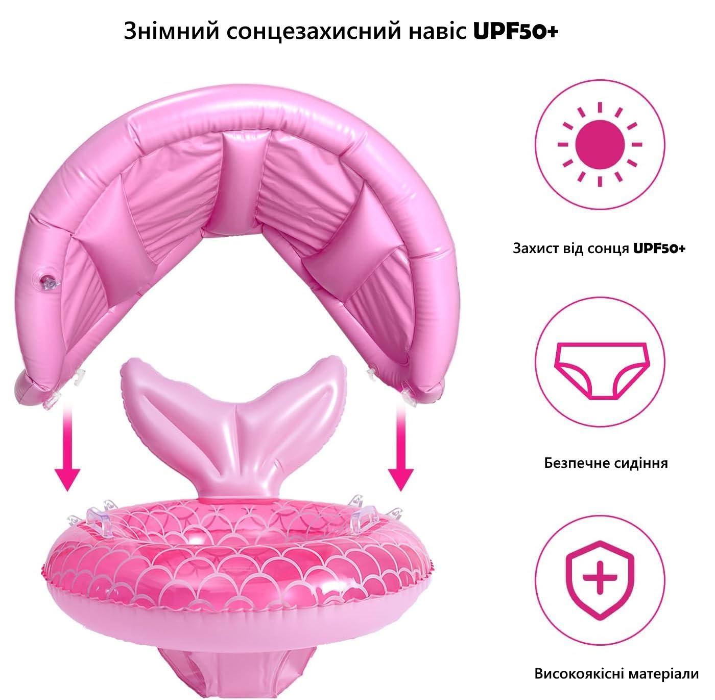 Надувная лодка-круг детская Русалка с навесом от солнца с 6+ до 4 лет Розовый - фото 6