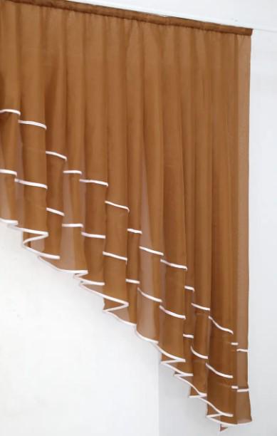 Шторы на кухню тюль/ламбрекен шифон 200х170 см Коричневый/Белый (062к) - фото 2