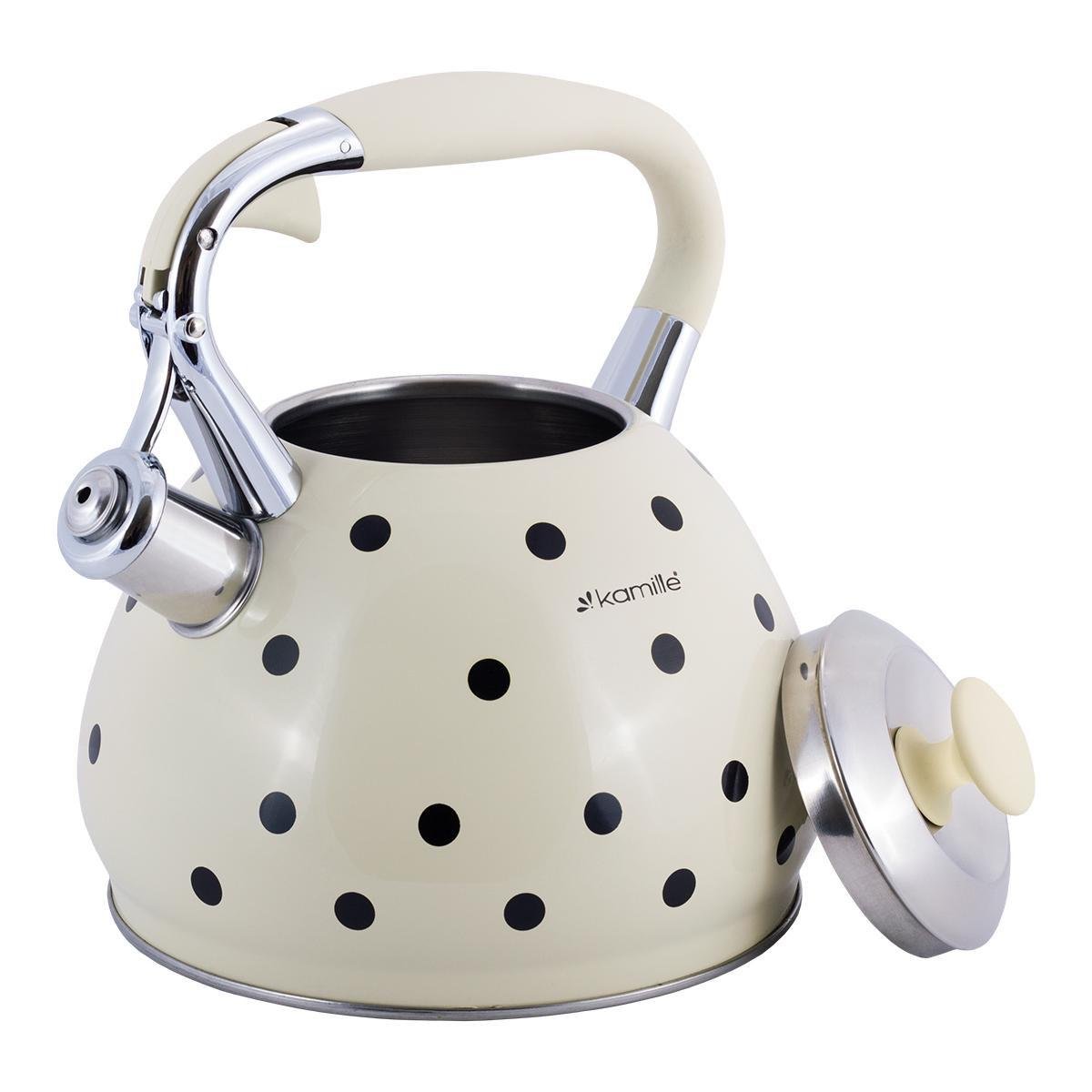 Чайник Kamille Vizo зі свистком та ручкою з покриттям Soft-touch 3 л Бежевий з чорним горошком - фото 3 Чайник Kamille Vizo зі свистком та ручкою з покриттям Soft-touch 3 л Бежевий з чорним горошком - фото 3