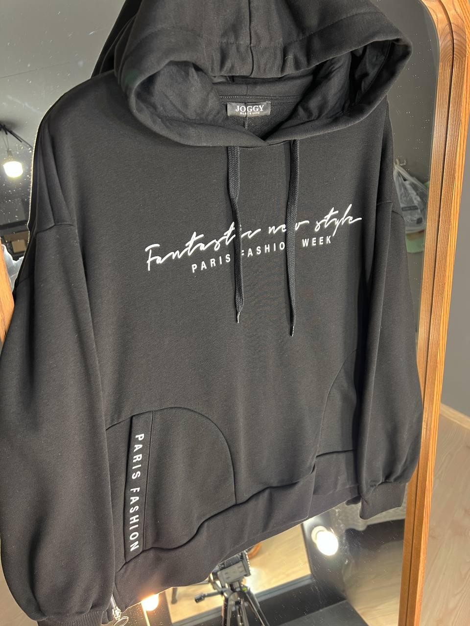 Худи женское JOGGY 8072 оверсайз с капюшоном удлиненное с карманами и молнией S Черный (3322) - фото 3 Худи женское JOGGY 8072 оверсайз с капюшоном удлиненное с карманами и молнией S Черный (3322) - фото 3