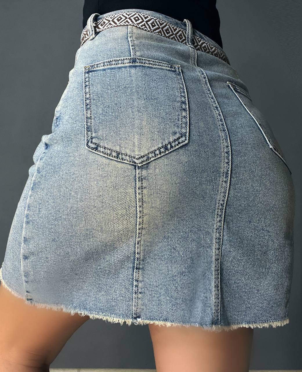 Юбка женская джинсовая Liana 426 с бахромой и этнопоясом р. 27 Голубой (26864194) - фото 2 Юбка женская джинсовая Liana 426 с бахромой и этнопоясом р. 27 Голубой (26864194) - фото 2